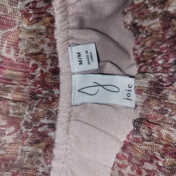 Joie Floral Ruffle Long Sleeve Blouse Pink And Tan Smocked Hemline M - Picture 6 of 6